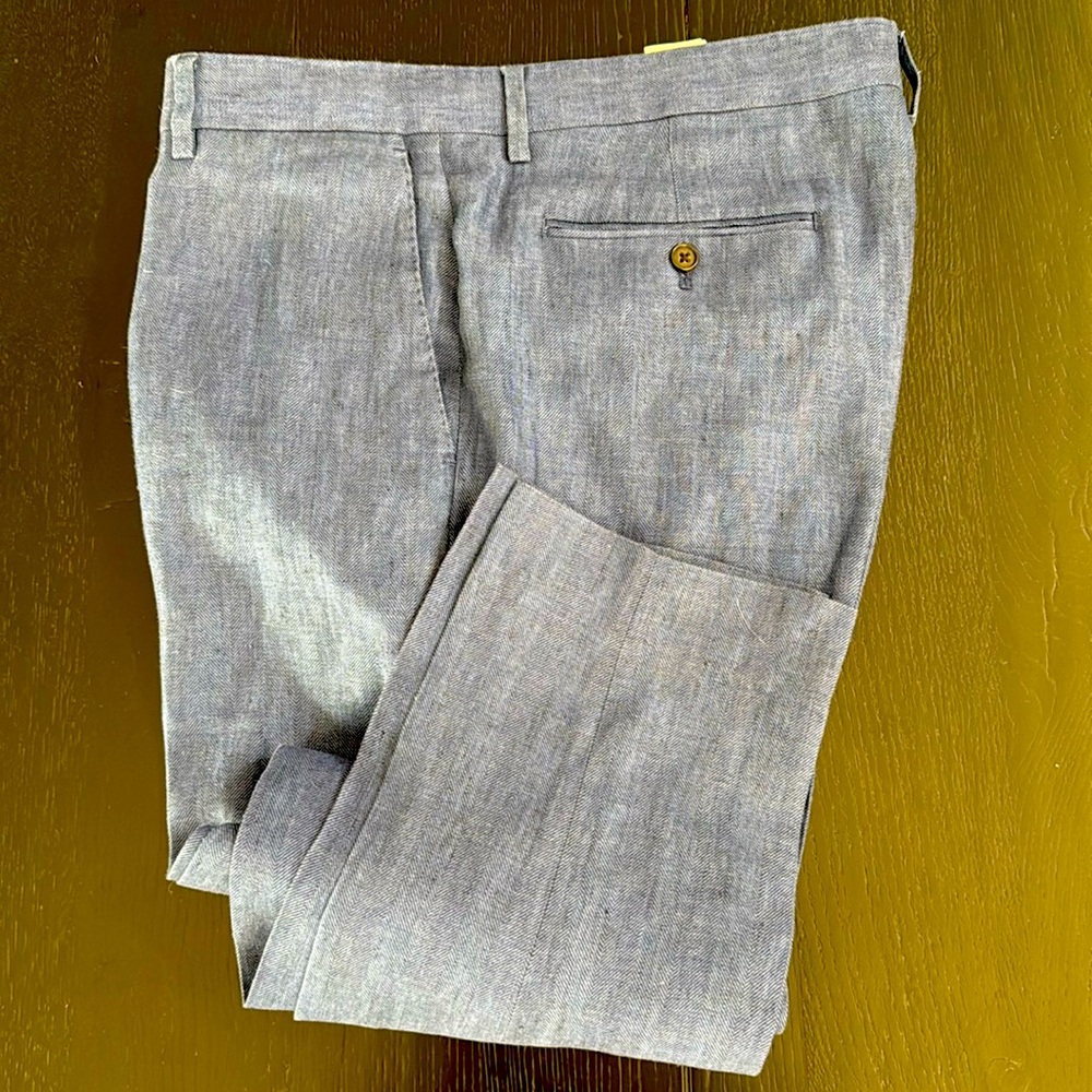 Men’s linen suit, blue, 44 regular x 34 pants
